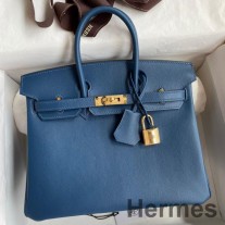 Geantă Hermes Birkin 25 Retourne, realizată manual, din piele de vițel albastru intens
