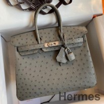 Geanta Hermes Birkin 25 Retourne lucrata manual din piele de strut Gris Tourterelle