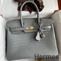Geanta Hermes Birkin 30 lucrata manual din piele mata de crocodil Niloticus