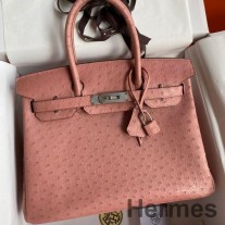 Geanta Hermes Birkin 30 Retourne lucrata manual din piele de strut Terre Cuite