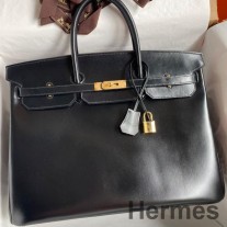 Geanta Hermes Birkin 40 Retourne realizata manual din piele de vitel cutie neagra