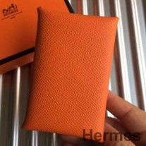 Suport Card Hermes Calvi Din Piele Epsom Portocalie