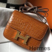 Geanta Hermes Constance 18 lucrata manual in crocodil maro in relief