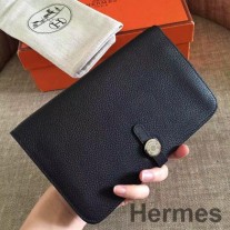 Portofel Hermes Dogon Duo Din Piele Neagră Clemence