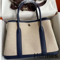 Geanta Handmade Hermes Garden Party 30 din Toile si Piele Albastra