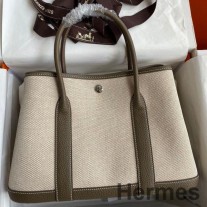 Geanta Hermes Garden Party 30 lucrata manual din piele Toile si Taupe