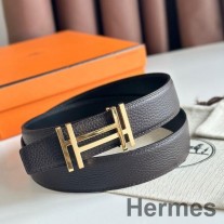 Cureaua Reversibila Hermes H au Carre 32MM din Piele Clemence Ciocolata