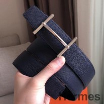 Cureaua Reversibila Hermes H d'Ancre Din Piele Safir/Ardoise