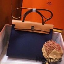 Hermes Herbag Zip 31cm Geanta Maro Si Albastru