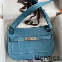 Mini Geantă Hermes Jypsiere realizată manual din piele de vițel Blue Jean Evercolor