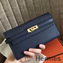 Portofel Hermes Kelly Clasic Lung Din piele Epsom bleumarin