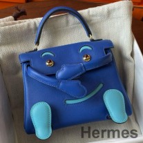 Geantă Hermes Kelly Doll Quelle Idole din piele de vițel albastru Swift