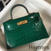Geanta Hermes Kelly Mini II Din piele de crocodil cu relief verde