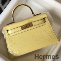 Geanta Hermes Kelly Mini II Din piele de crocodil cu relief Jaune Poussin
