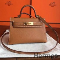 Geanta Hermes Kelly Mini II lucrata manual din piele Epsom aurie