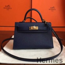 Geanta Hermes Kelly Mini II lucrata manual din piele Epsom Safir