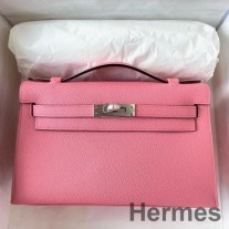Geanta Hermes Kelly Pochette lucrata manual din piele de vitel Epsom confetti trandafiri