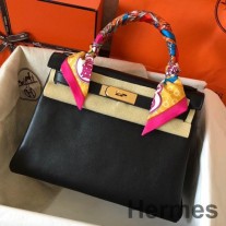Geanta Hermes Kelly Retourne 28 lucrata manual din piele de vitel neagra