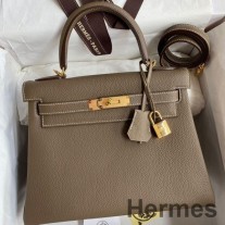 Geanta Hermes Kelly Retourne 28 Handmade In Piele Taupe Clemence