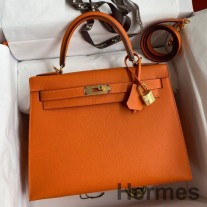 Geanta Hermes Kelly Sellier 28 lucrata manual din piele de vitel Epsom portocalie