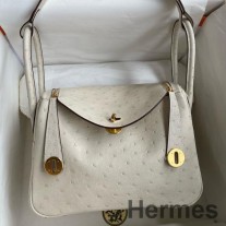 Geanta Hermes Lindy 26 Handmade In Piele De Strut Craie