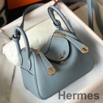 Mini Geanta Hermes Lindy Din Piele Albastra Lin Clemence GHW