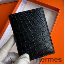 Suport pentru carduri Hermes MC² Euclide din piele de aligator neagră mată