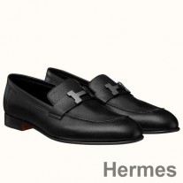 Mocasini Hermes Paris pentru bărbați, din piele de vițel neagră