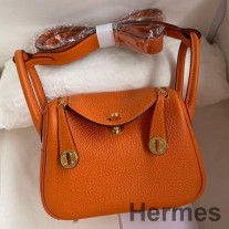 Geanta Hermes Mini Lindy Handmade Din Piele Orange Clemence