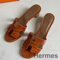 Sandale Hermes Oasis În Crocodil Niloticus Maro strălucitor