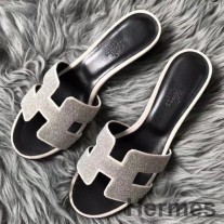 Sandale Hermes Oasis din piele intoarsa alba cu stras