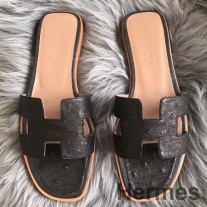 Sandale Hermes Oran Din Piele Neagră De Strut