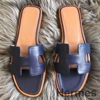 Sandale Hermes Oran Din Piele Swift Bleumarin