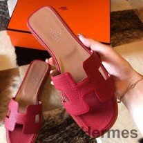 Sandale Hermes Oran Slide În Piele Roșie Clemence