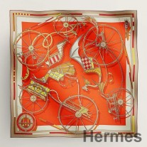 Hermes Orange Voitures en Equilibre Shawl 140