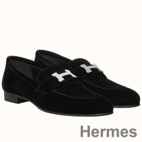 Mocasini Hermes Paris din catifea neagra