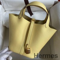 Geanta Hermes Picotin Lock 18 lucrata manual din piele Jaune Poussin Clemence