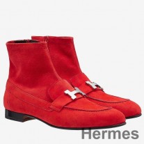 Botine Hermes din piele intoarsa rosie Saint Honore