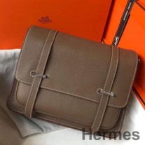 Geantă Hermes Steve 35 Messenger Din piele de vițel Clemence Taupe
