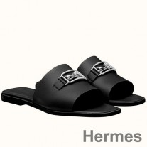 Sandale Hermes Villa Din piele de vițel neagră
