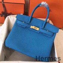 Geanta Hermes Birkin 30 Handmade In Piele Albastra Zanzibar Clemence