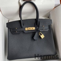 Geanta Hermes Birkin 30 Retourne realizata manual din piele de vitel Epsom neagra