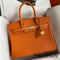 Geanta Hermes Birkin 30 Retourne lucrata manual din piele portocalie Clemence