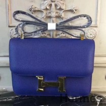 Geanta Hermes Blue Electric Constance MM 24cm Epsom din piele