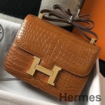 Geanta Hermes Constance 24cm Din Crocodil Maro Reliefat