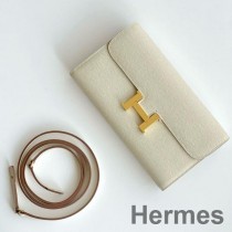 Portofel Hermes Constance To Go din piele de vițel Craie Epsom