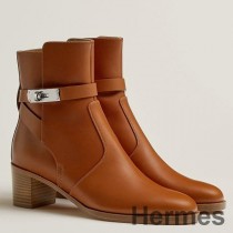 Botine Hermes Frenchie 50mm Din piele de vițel maro