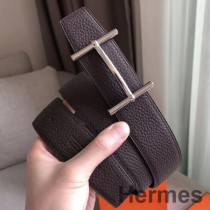 Cureaua Reversibila Hermes H d'Ancre Din Piele Cafe/Noir