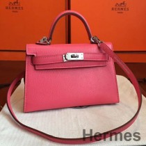 Geanta Hermes Kelly Mini II lucrata manual din piele Chevre pentru ruj trandafir