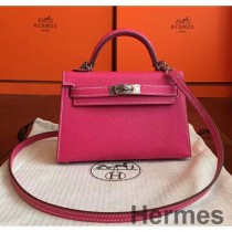 Geanta Hermes Kelly Mini II lucrata manual din piele Rose Tyrien Epsom